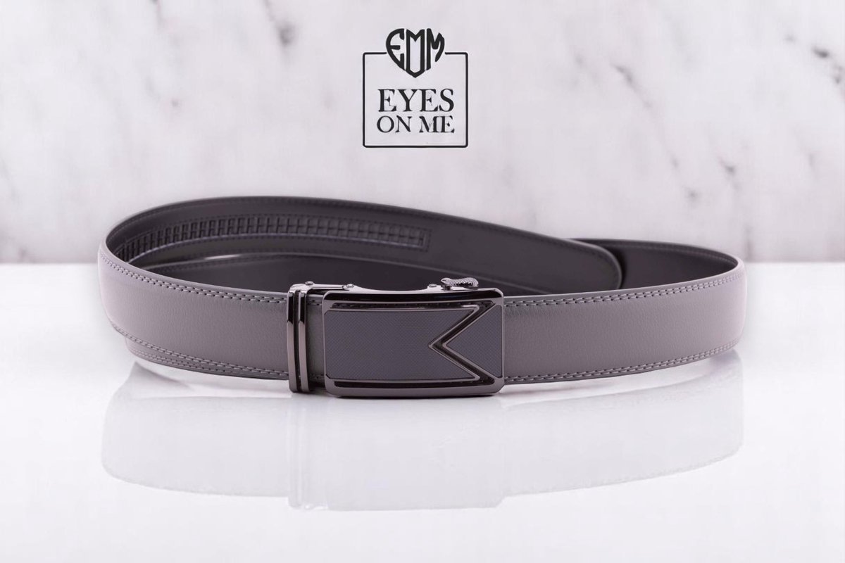 Grijze lederen riem zonder gaatjes met automatische gesp voor heren ( Model L003 )