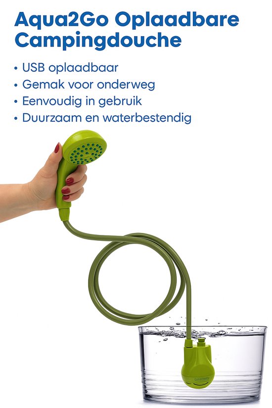 Aqua2go Camping Douche met Douchekop - Campingdouche - Buitendouche Camping met Oplaadbare Accu 2200mAh - Buitendouche Festival - Kamperen Reisdouche - Oplaadbare Mobiele Douche Tuin - Auto - Huisdier