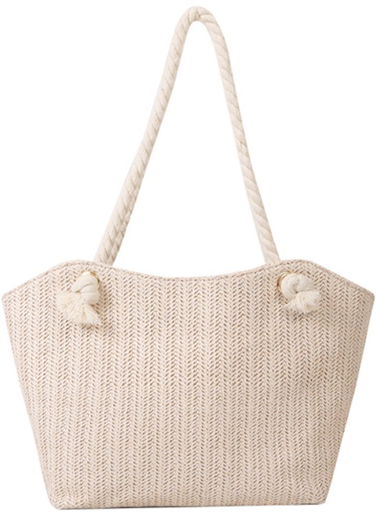Raffia Shopper - Creme | 39 x 25 x 9 cm | Polyester | Strandtas/Schoudertas | Fashion Favorite