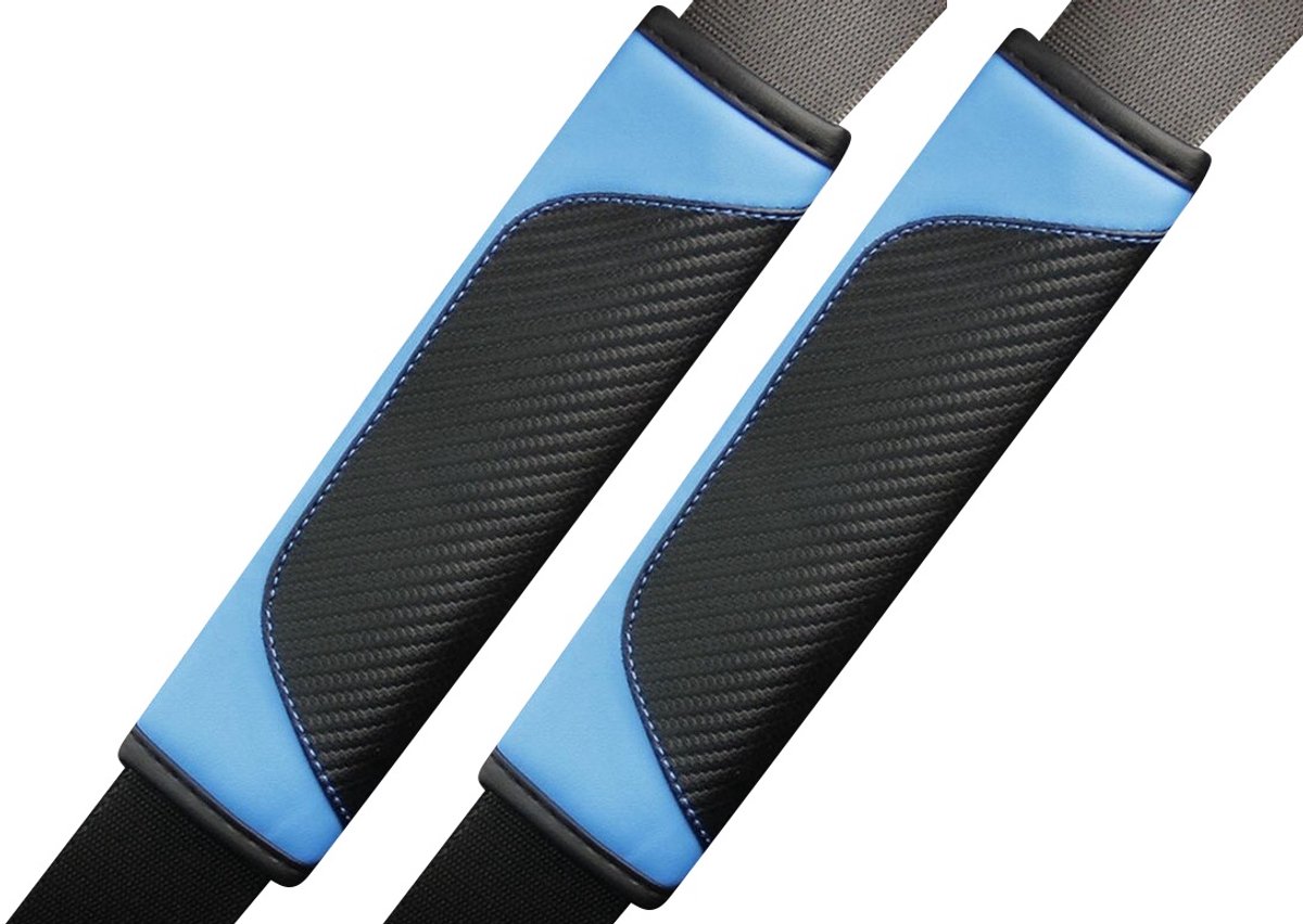 Gordelbeschermer - Set van 2 Gordelhoezen - Zwart Blauw Carbon Look - Gordelkussen - Kasey Products