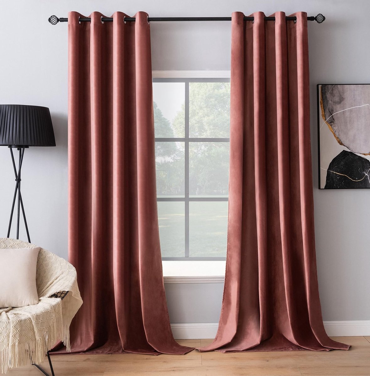Ibenzoa Zacht Oudroze Fluwelen Gordijn met Ringen voor Elegante Slaapkamer en Woonkamer Decoratie