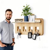 Wandsleutelbord met plank en haken - Sleutelhouder voor entree - 5 haken