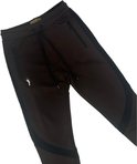 Bruine joggingbroek met zwarte mesh-panelen op het onderbeen, trekkoord in de taille.