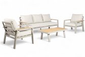 Loungeset Belito® Birmingham Aluminium Taupe - Stoel-Bank loungeset - Tuinset 5 persoons - Antraciet Roestvrij Frame - Waterafstotende Olefin Kussens - Teakhouten tafel en leuningen - Weerbestendig