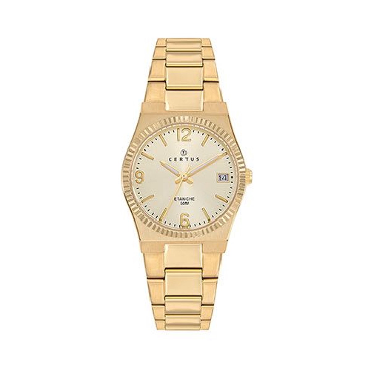 Certus-dameshorloge-model 630611-datum-goudkleurig-diameter 30 mm-5 atm waterdicht-luxe uitstraling