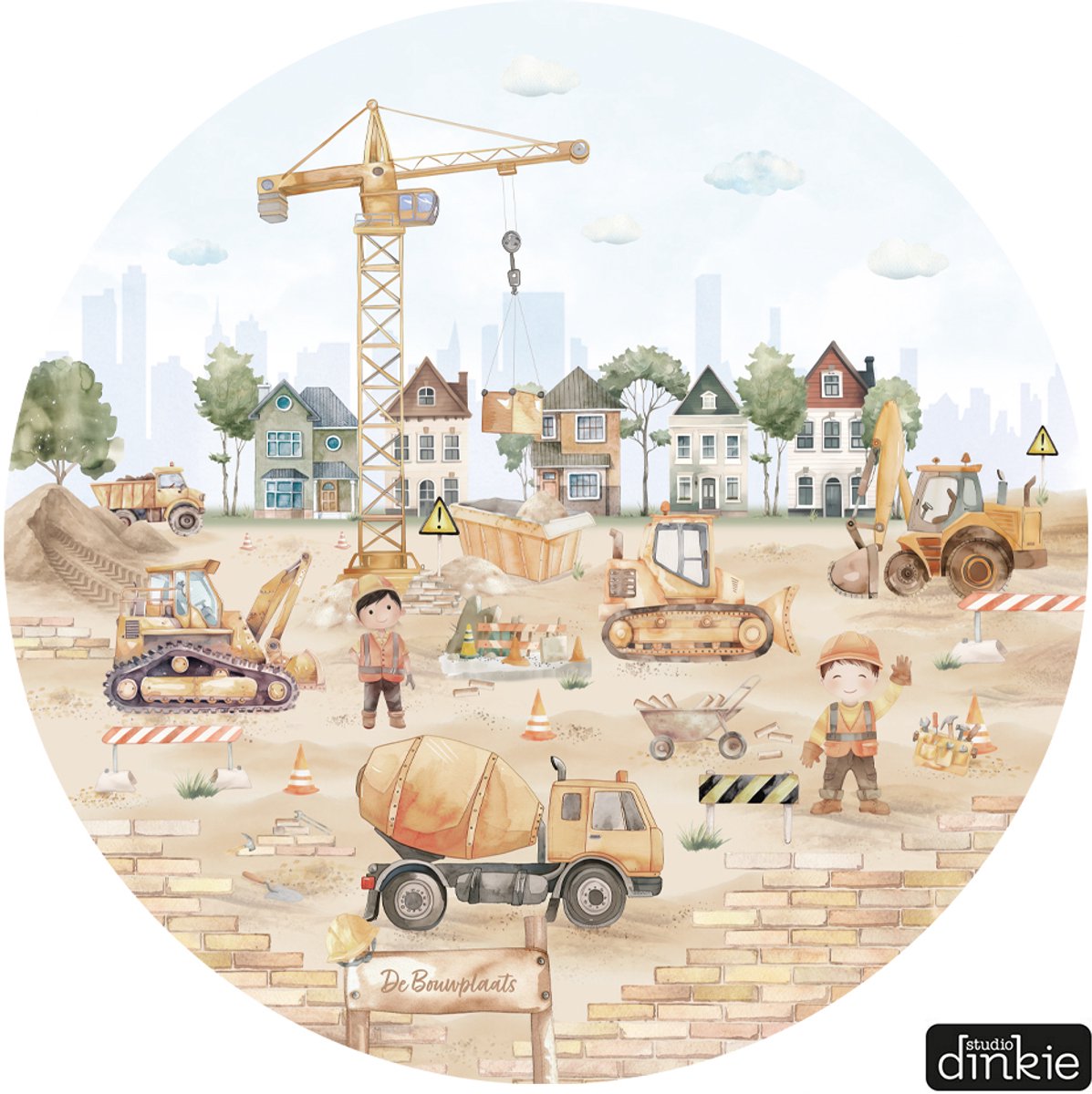 Studio Dinkie | Muurcirkel De Bouwplaats | Babykamer | Kinderkamer | Decoratie