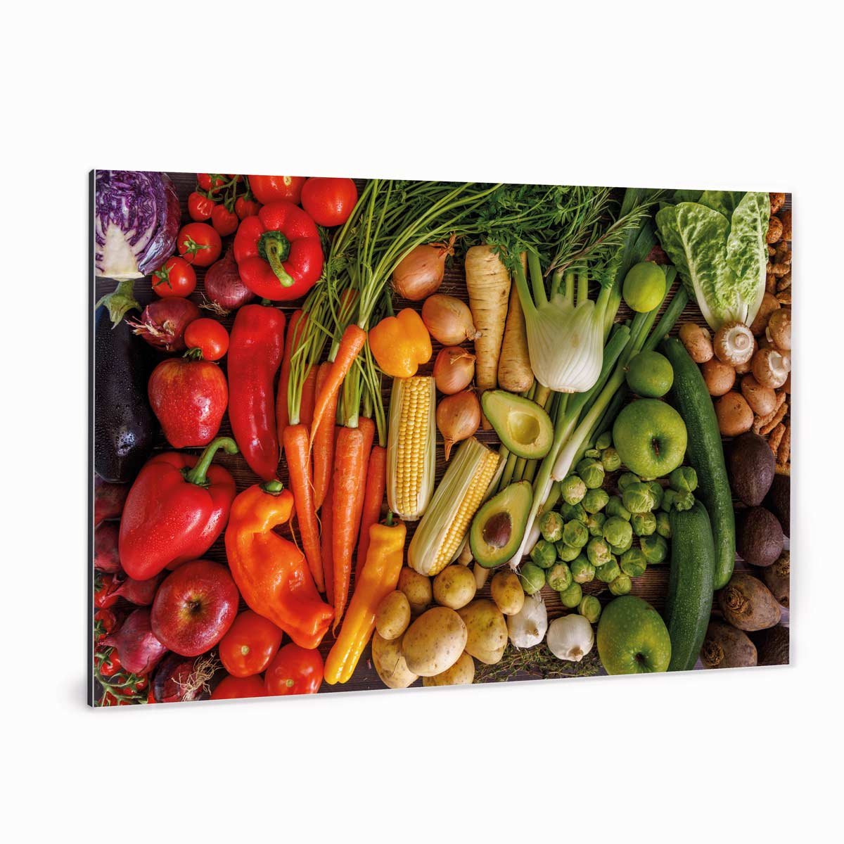 Fotoprint op aluminium - Kleurrijke groente - 90x60 cm | Superhoge printkwaliteit afdruk | Extra stevig 4 mm Alupanel-Blauwbond | Voorzien van een matte afwerking | Inclusief UV-coating | Geschikt voor binnen én buiten