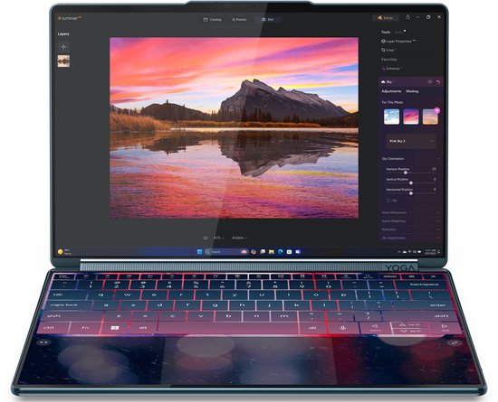 Lenovo Yoga Book 9 14IAH10 Intel Core Ultra 7 255H Hybride (2-in-1) 35,6 cm (14") Touchscreen 2.8K 32 GB LPDDR5x-SDRAM 1 TB SSD Wi-Fi 7 (802.11be) Windows 11 Home Engels Blauwgroen - Lenovo - Hoofdafbeelding