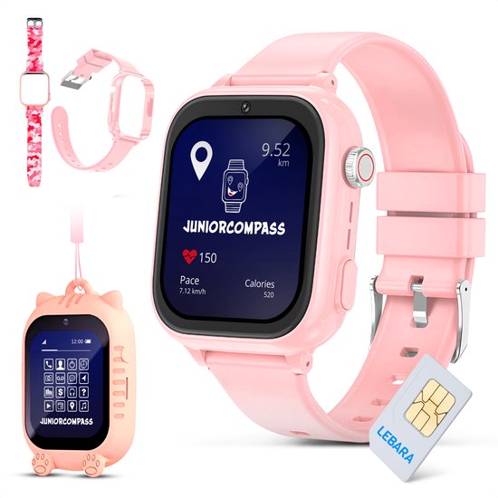 JuniorCompass Smartwatch kinderen - GPS Horloge kind - Videobellen & Stappenteller - SOS Functie - Speelgoed - Incl Simkaart