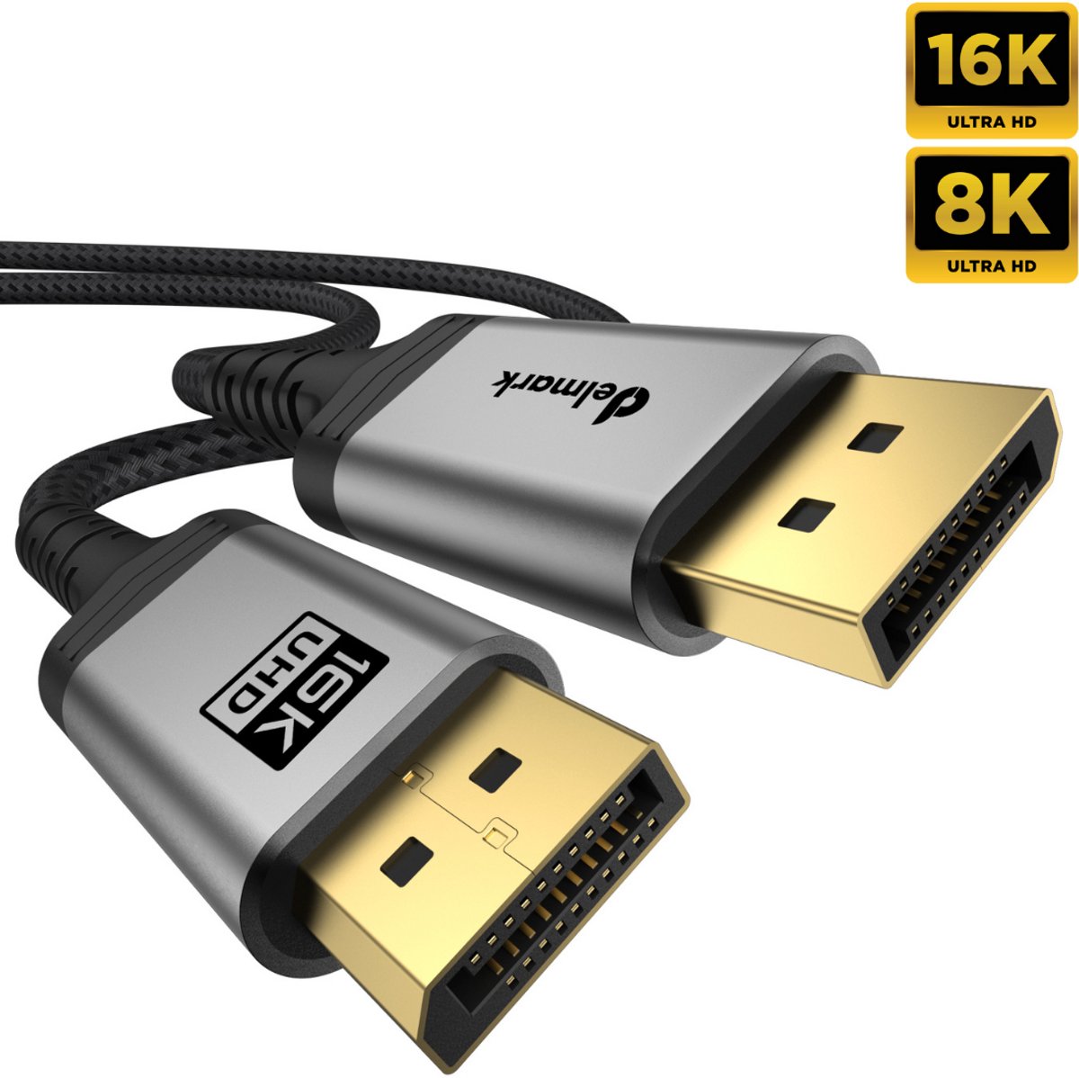 Delmark Displayport 2.0 Kabel - 3 meter - 16K60Hz 8K120Hz - 80Gbps - Ultra HD - Grijs