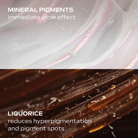 Abstracte macro-afbeeldingen van minerale pigmenten en zoethout voor Weleda serum.