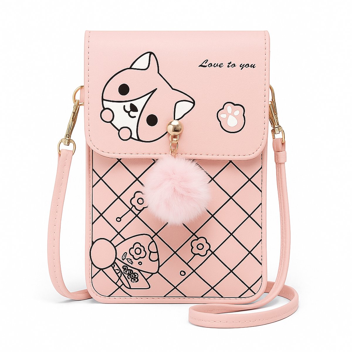 Mini Telefoon Tas Voor Meisjes I Telfoonhouder & Portemonee in 1 I Crossbody Tasje I Transparant Smartphone Vakje I PU Leer I Licht Roze