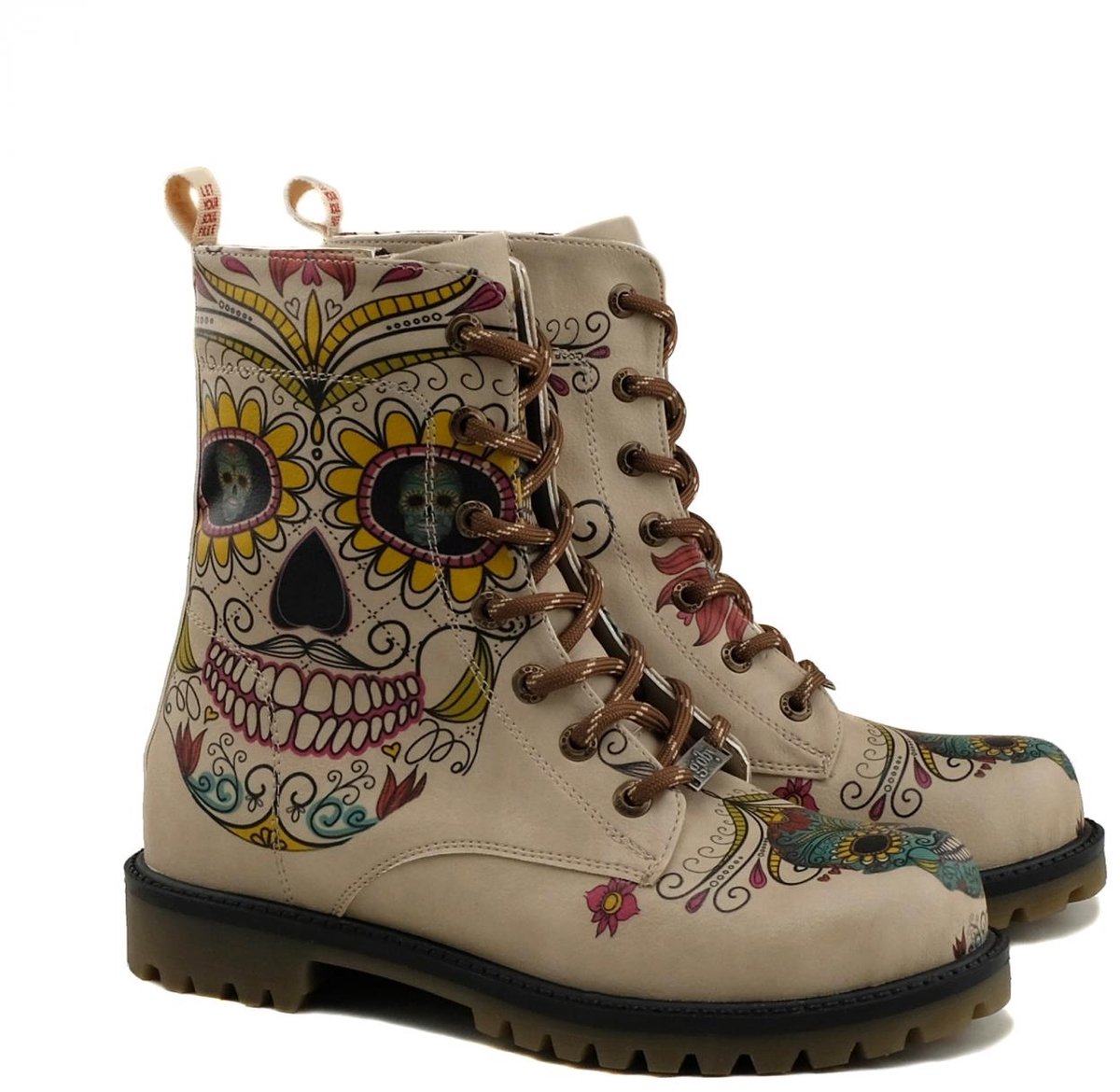 GOBY Sugar Skull Dames Laarzen Handmade Vegan Leer