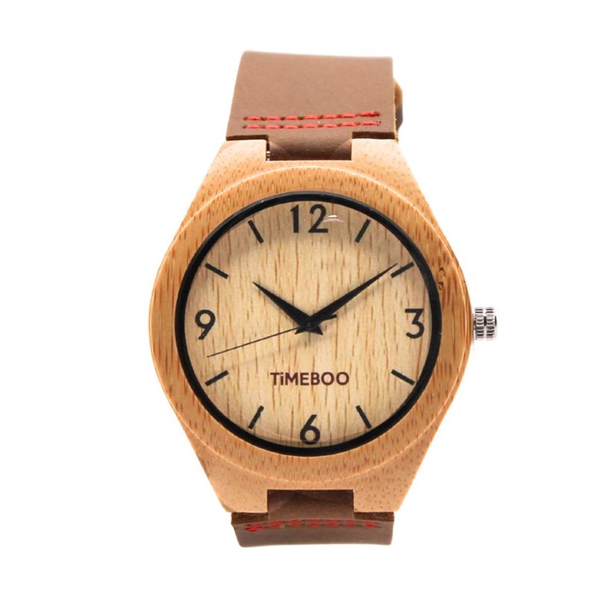 Timeboo horloge Big | Bamboe houten horloge | Heren - leer - Brown-Red - met cijfers
