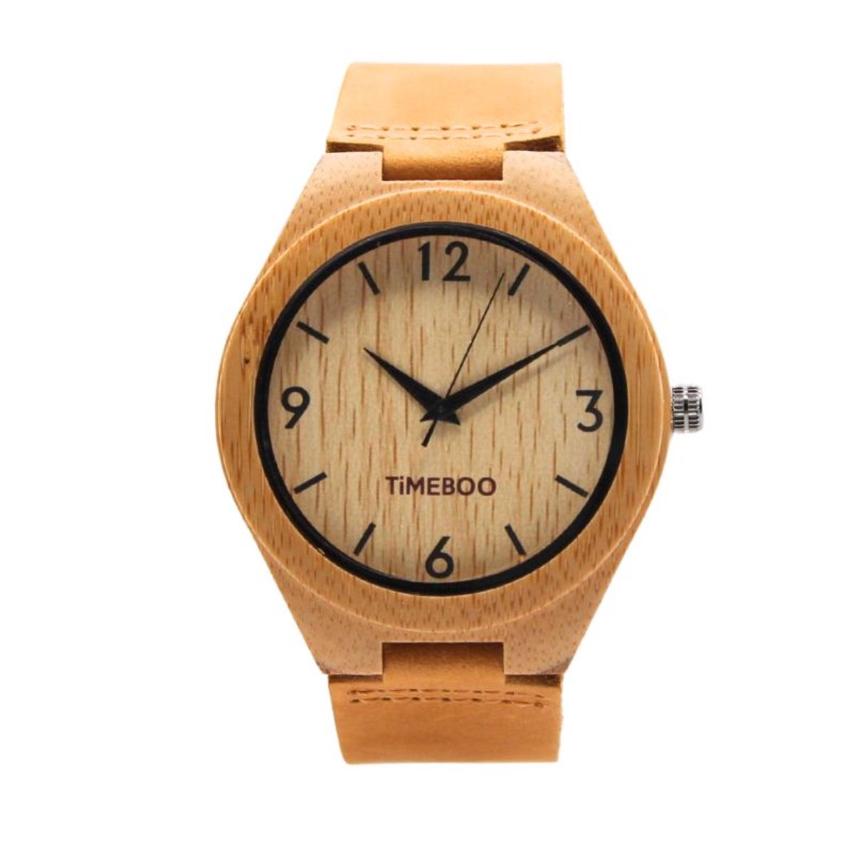 Timeboo horloge Big | Bamboe houten horloge | Heren - leer - Cognac - met cijfers