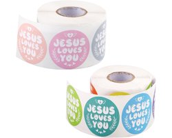 1000 St. Jezus Houdt Van Jou Stickers - Jezus Stickers in 16 Kleuren - 3.8cm Religieuze Stickers Waterdicht Christelijke Stickers voor Kinderen Aanmoediging Beloning
