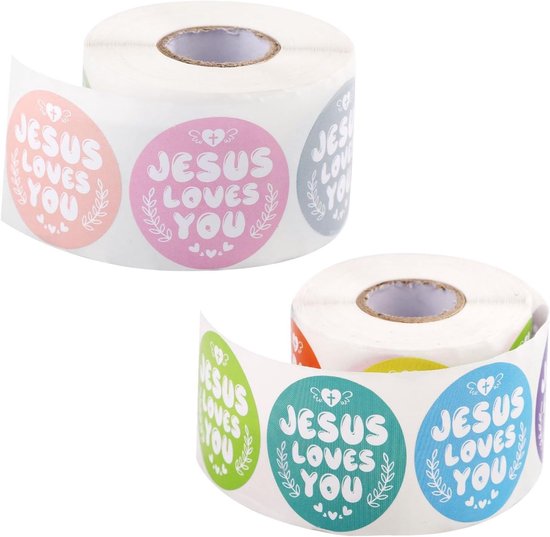 1000 St. Jezus Houdt Van Jou Stickers - Jezus Stickers in 16 Kleuren - 3.8cm Religieuze Stickers Waterdicht Christelijke Stickers voor Kinderen Aanmoediging Beloning
