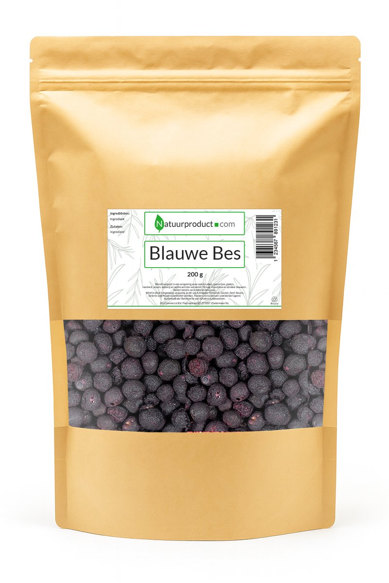 Natuurproduct Gevriesdroogde Blauwe Bessen - 200 gram - Knapperige & Zoete Fruitsnack - Natuurlijke Bron van Antioxidanten - 100% Puur Fruit