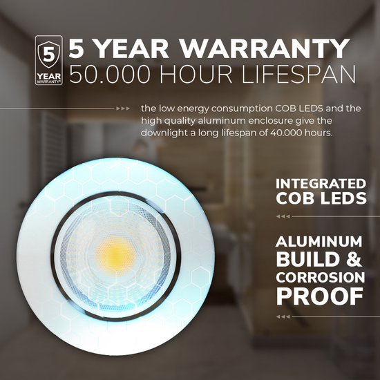 6x HOFTRONIC Malta - Dim to warm inbouwspot - LED - Rond zaagmaat 60-67mm - Zwart - Dimbaar - Kantelbaar - 5 Watt - 480 lumen - 230V - 1800-2700K - Plafondspots - Inbouwspot voor badkamer en buiten - 5 jaar garantie