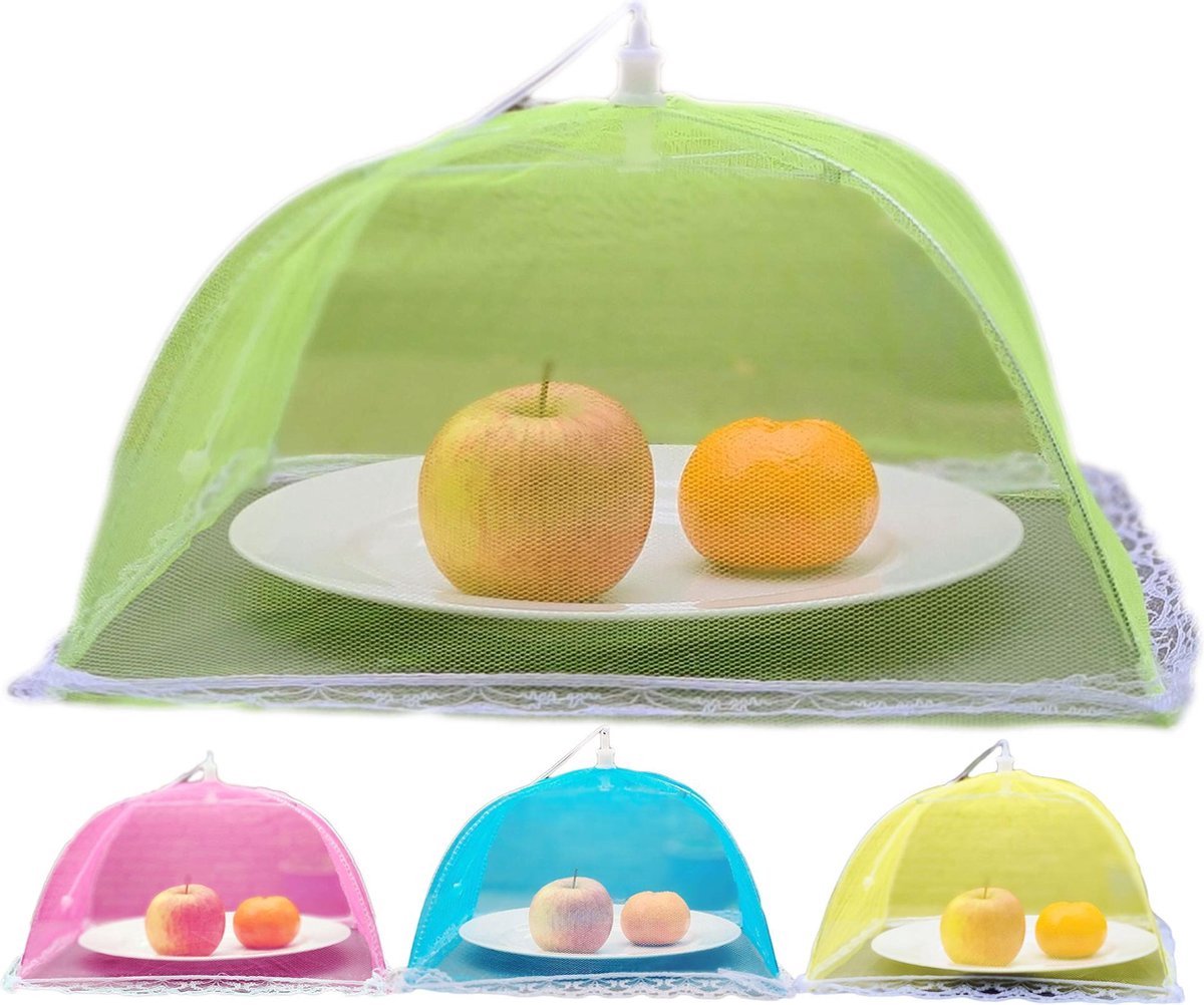 Vliegenkapjes opvouwbaar 4 stuks - vier kleuren - 30 x 30 cm | Flystopper foodcover voor Buiten, Camping, Picknick, BBQ Herbruikbaar Paraplu Nettent Insectenbescherming