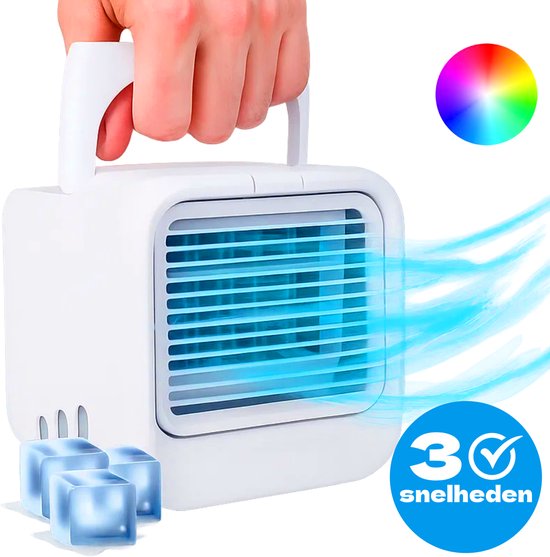 Mini Aircooler met Water USB-C - LED Licht - Tafelventilator - Luchtkoeler - Mobiele Airco - Bureau Ventilator - Silvergear