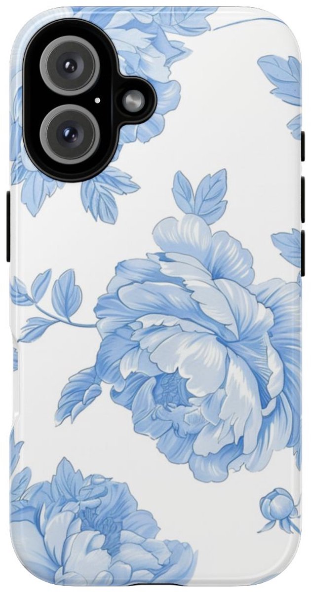 Lichtblauw Pioenrozenmotief – Telefoonhoesje Geschikt voor iPhone 16