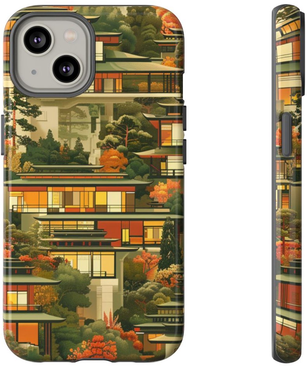 Herfstlandschap met Moderne Architectuur – Telefoonhoesje Geschikt voor iPhone 14