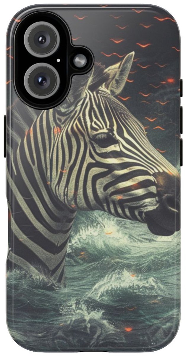 Zebra in Water met Gloeiende Vonken – Telefoonhoesje Geschikt voor iPhone 16