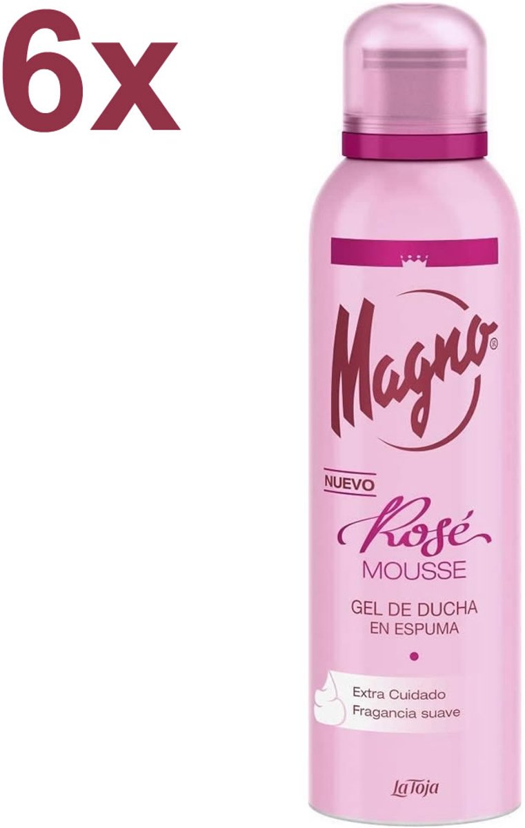 Magno Rosé Mousse – Douchegel in Schuim – Extra Verzorging – Zachte Geur – 6x 200 ml – Voordeelverpakking