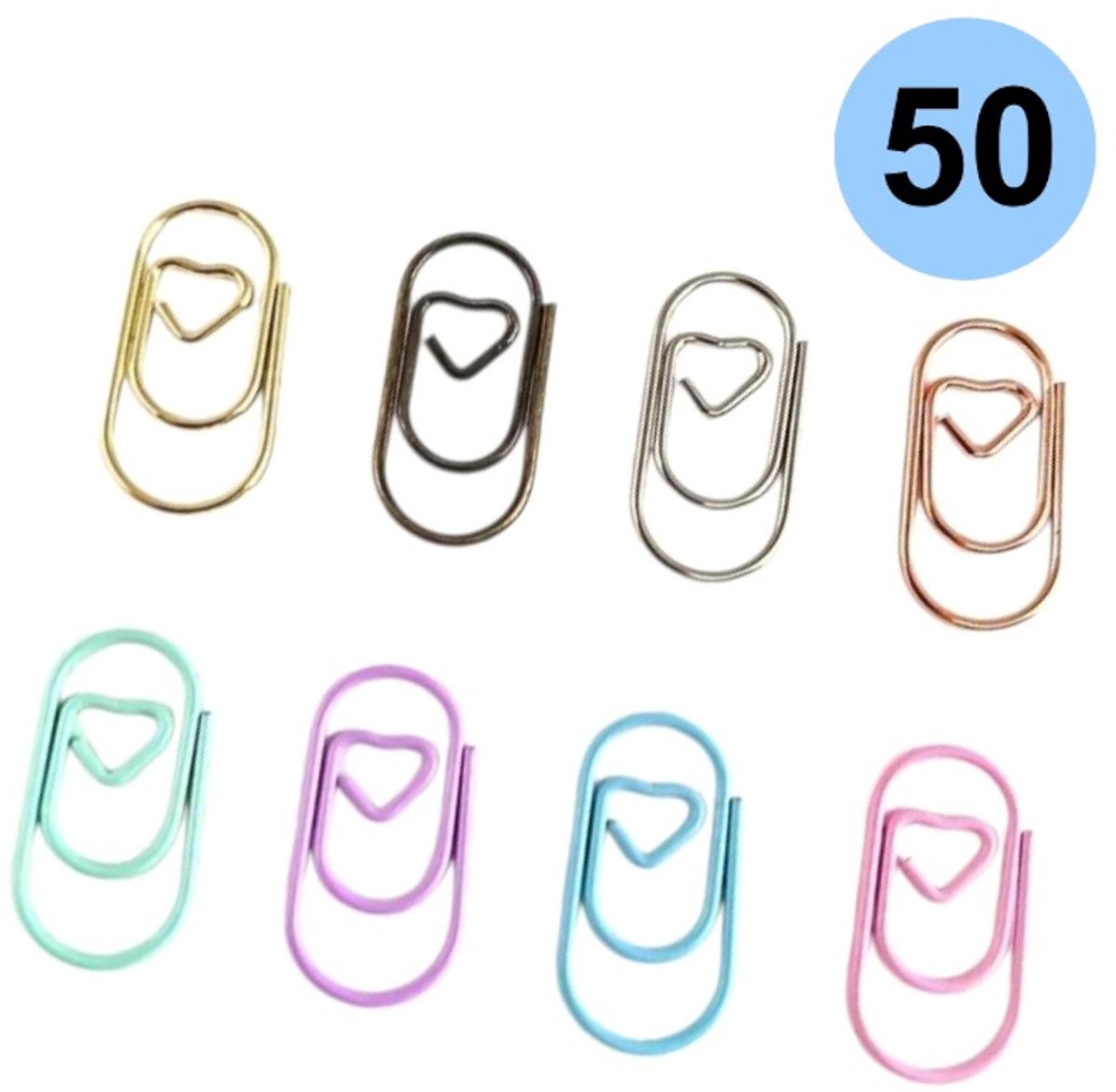 Fako Bijoux® - 50x Mini Paperclip Hart Mix - Gekleurde Hartjes Paperclips - Clip Hart Mix - Sluitclip - Paperclip - Papierklem - Cadeauverpakking - Trouwen - Geboorte - 50 Stuks