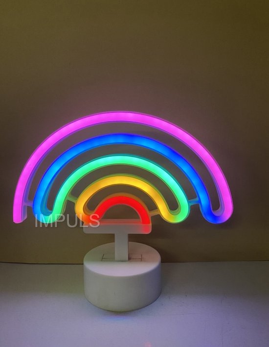 LED regenboog met neonlicht - meerkleurig neon licht - Op batterijen en USB - hoogte 20 x 22.5 x 8.5 cm - Tafellamp - Nachtlamp - Decoratieve verlichting - Woonaccessoires