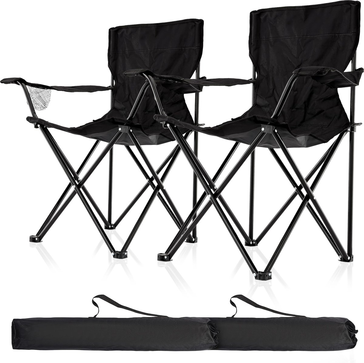 Set van 2 campingstoelen - Vouwstoel - Visstoel - Zwart - Draaggewicht 100 kg - 2 stuks - Inklapbaar - Inclusief draagtas