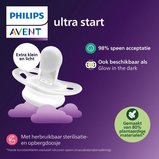 Philips Avent Ultra Start Night - Glow-in-the-dark siliconen fopspeen - 0-6 mnd - 2 stuks - SCF075/17 van Merkloos — afbeelding 3