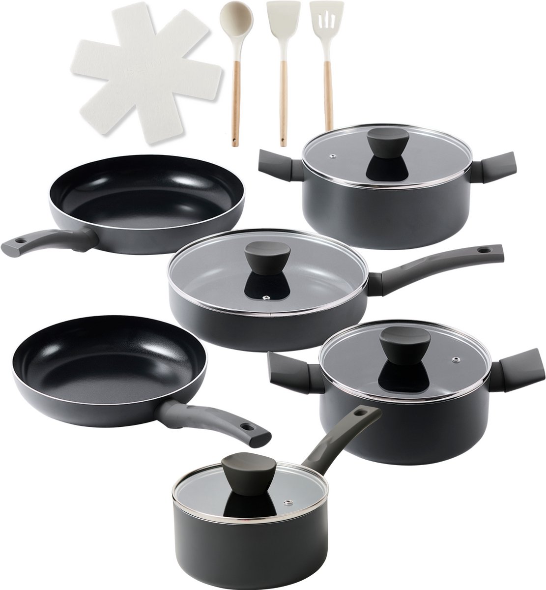 ISENVI Avon Chef Maison Pannenset Inductie - Keramisch - 15 Delig - PFAS, PTFE Vrij - Alle warmtebronnen