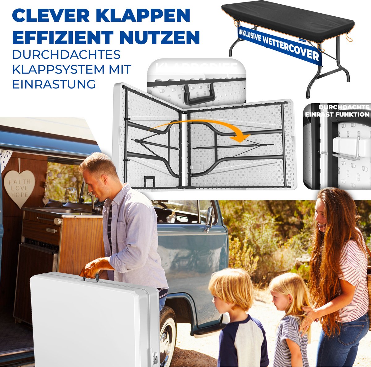 KESSER® Table de Buffet Pliante en Plastique 180x75 cm - Aspect Rotin