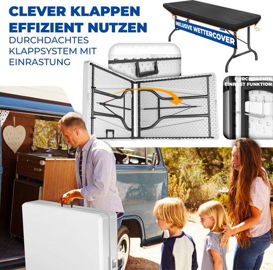KESSER® Inklapbare Tafel 183x76x74cm Vouwtafel - Campingtafel Kunststof - Klaptafel Geschikt voor 8 Personen voor Tuin, Terras en Balkon inclusief Draaggreep - Wit van KESSER — afbeelding 5