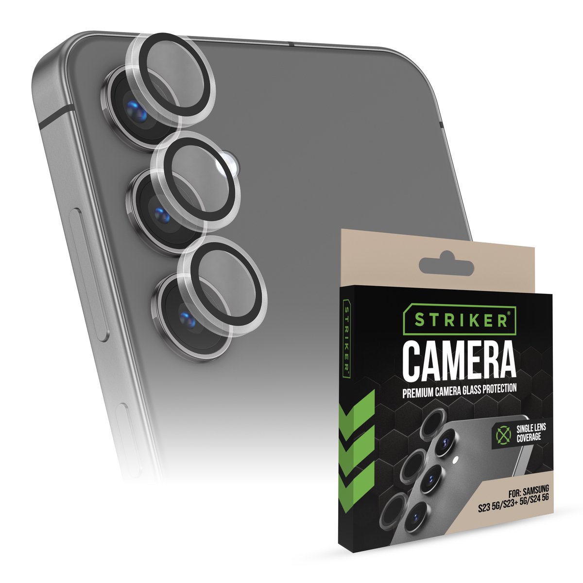 Striker Screenprotector geschikt voor Samsung Galaxy S23 Ultra Glazen | Striker Single Lens Camera Lens Protector - Case Friendly - Zwart