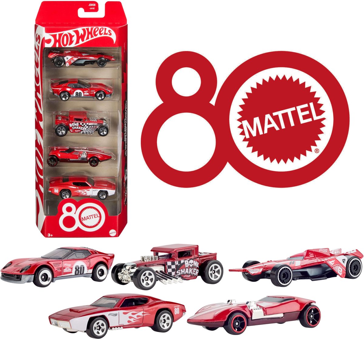 Mattel JGK08 coffret de 5 voitures rouges hot wheels Collector 80 ans