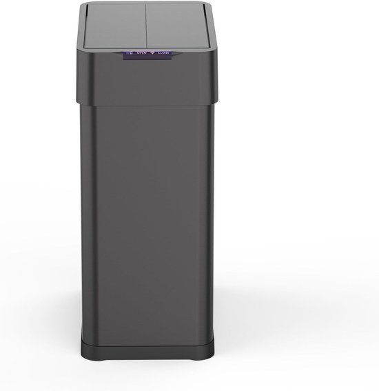 ML-Design prullenbak met sensor 30L van roestvrij staal, zwart, rond, automatisch openen en sluiten, contactloze afvalbak, prullenbak met bewegingssensor, LED-display, klemring, voor keuken en kantoor