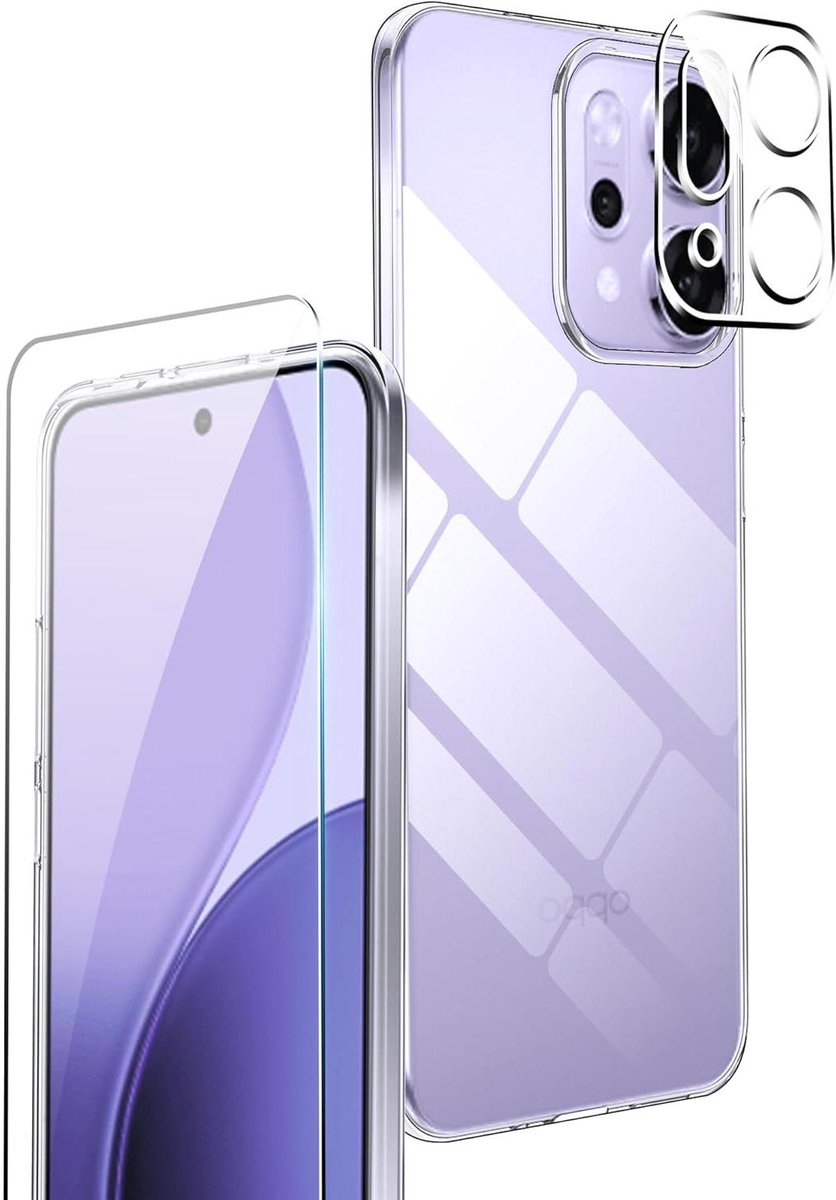 Zachte beschermhoes Oppo Reno 14 Pro met gehard glas en camerabeschermfolie - Transparant