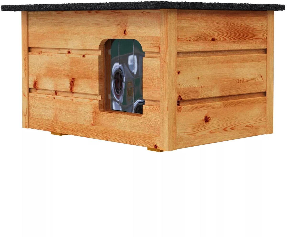 QLS Kattenhuis Voor Binnen & Buiten - 57x47x33 cm - TEAK Hout - Weerbestendig Verplaatsbaar Geïsoleerd 8577