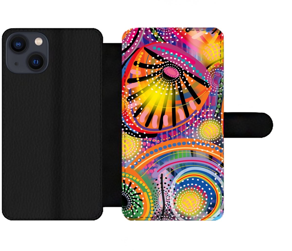 Telefoonhoesje Geschikt voor iPhone 13 telefoonhoesje - Vormen - Kunst - Patronen - Psychedelisch - Met vakjes - Wallet case met magneetsluiting