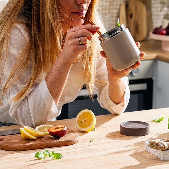 BergHOFF Home Nommie – Boîte à lunch Thermos 0 l – Boîte à lunch Thermos étanche – Garde au chaud ou au froid pendant 6 heures – Isolation à double paroi – Récipient alimentaire étanche – Acier inoxydable – Lavable au lave-vaisselle – Beige