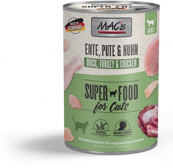 MAC's Kattenvoer Natvoer Blik - 70% Eend, Kalkoen en Kip - 6 x 400g