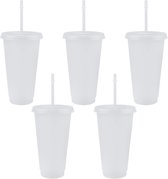 INHEMING Transparante beker met deksel en herbruikbaar rietje 450 ml dubbelwandige kunststof reisbeker INHEMING Transparante beker met deksel en herbruikbaar rietje 450 ml dubbelwandige kunststof reisbeker