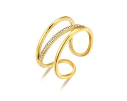 Twice As Nice Ring in goudkleurig edelstaal met witte zirkonia Goudkleurig 56