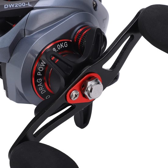 Allecto Plus - Baitcasting Reel met Dubbel Remsysteem Lang Werpende Spoel 7.2:1 Rood Hoge Snelheid voor Buiten Vissen (Linkshandig) — afbeelding 2