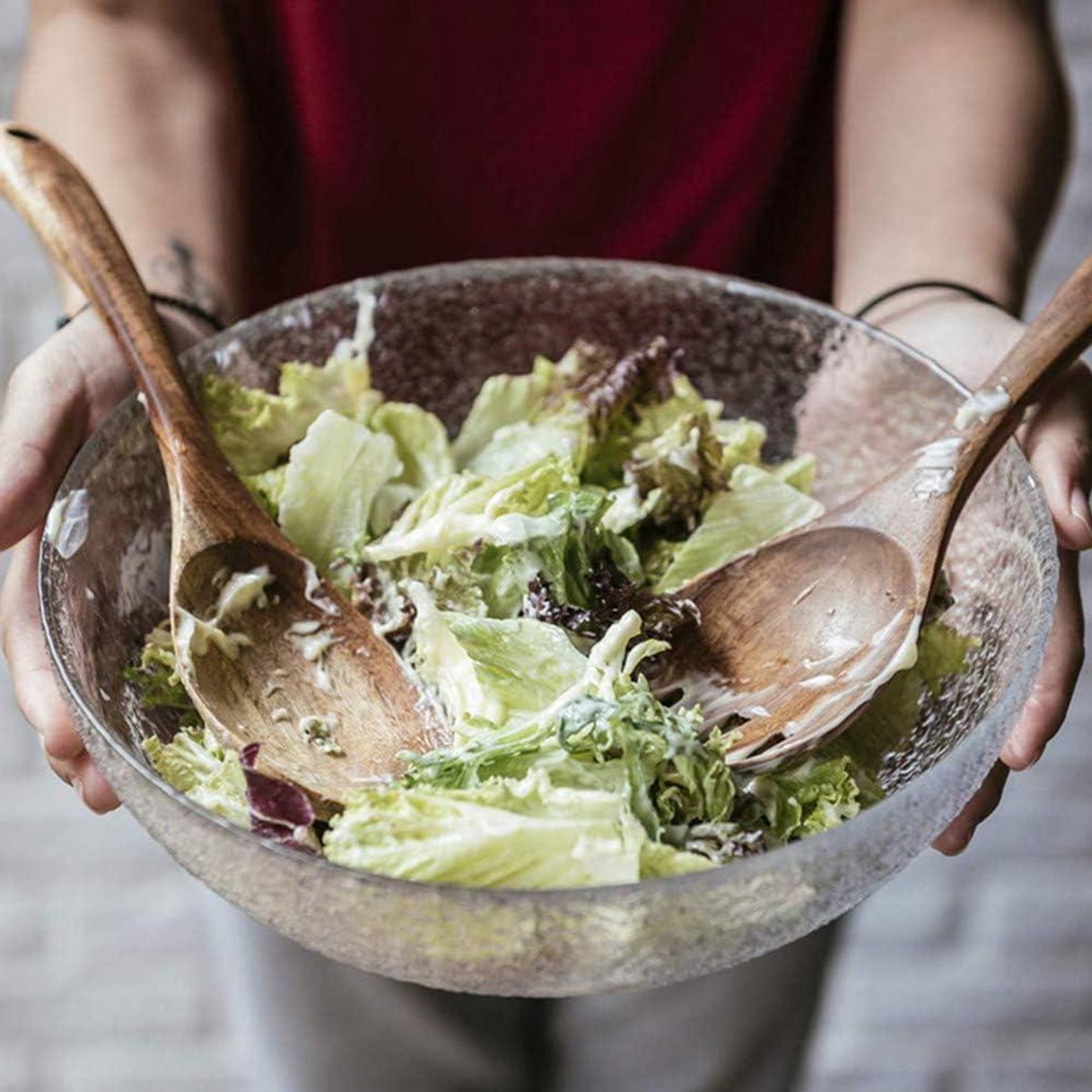 Saladeservers Van Acaciahout, 10 Inch Houten Keukengerei Voor Het Koken Set Van 2
