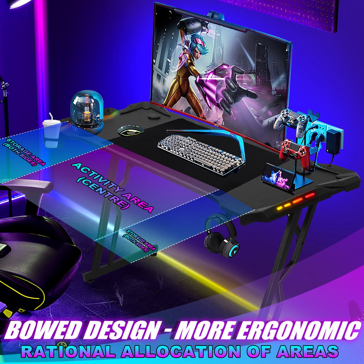Gaming Bureau 140x60 - RGB LED Verlichting thumbnail 5