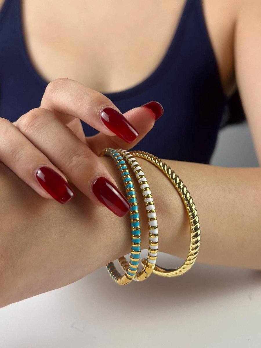 Cliste Couture - Dots Armband Blauw - 18k Verguld - Roestvrij staal - Armband dames - Waterproof - Sieraden voor vrouwen - Armband - cadeau - Verstelbaar